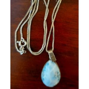 Vintage Genuine Blue Larimar Sterling Necklace